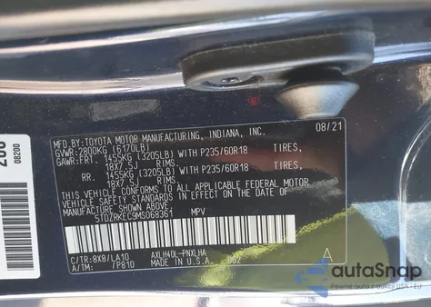 2021 Toyota Sienna Limited z USA, uszkodzony, nr VIN 5TDZRKEC9MS068361